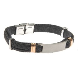 bracciale uomo con piastra in acciaio tessuto e pelle