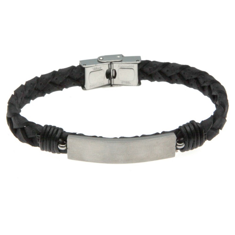 bracciale uomo in pelle con piastra per incisioni