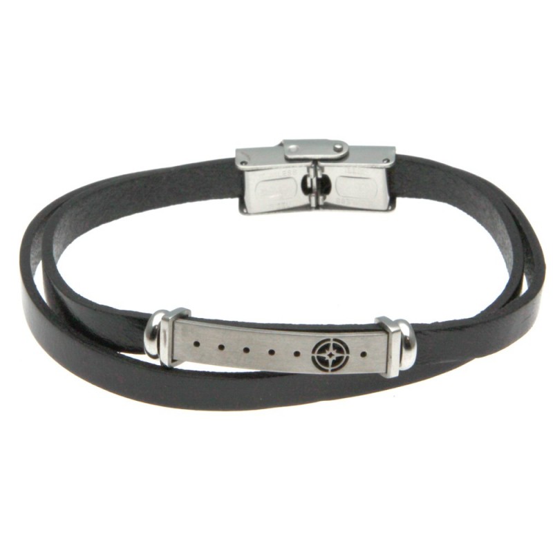 bracciale uomo in pelle con rosa dei venti
