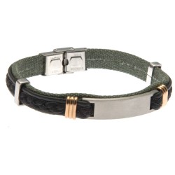 bracciale uomo con piastra in acciaio tessuto e pelle