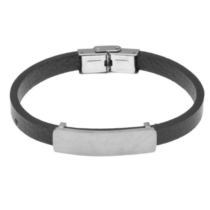 bracciale uomo in pelle con piastra per incisioni