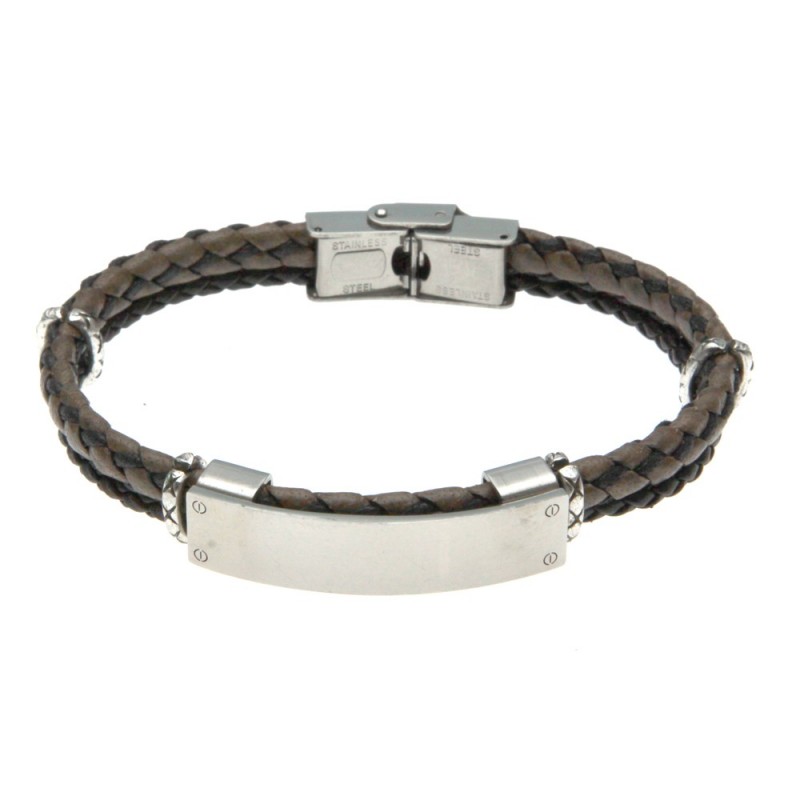 bracciale uomo in pelle con piastra per incisioni