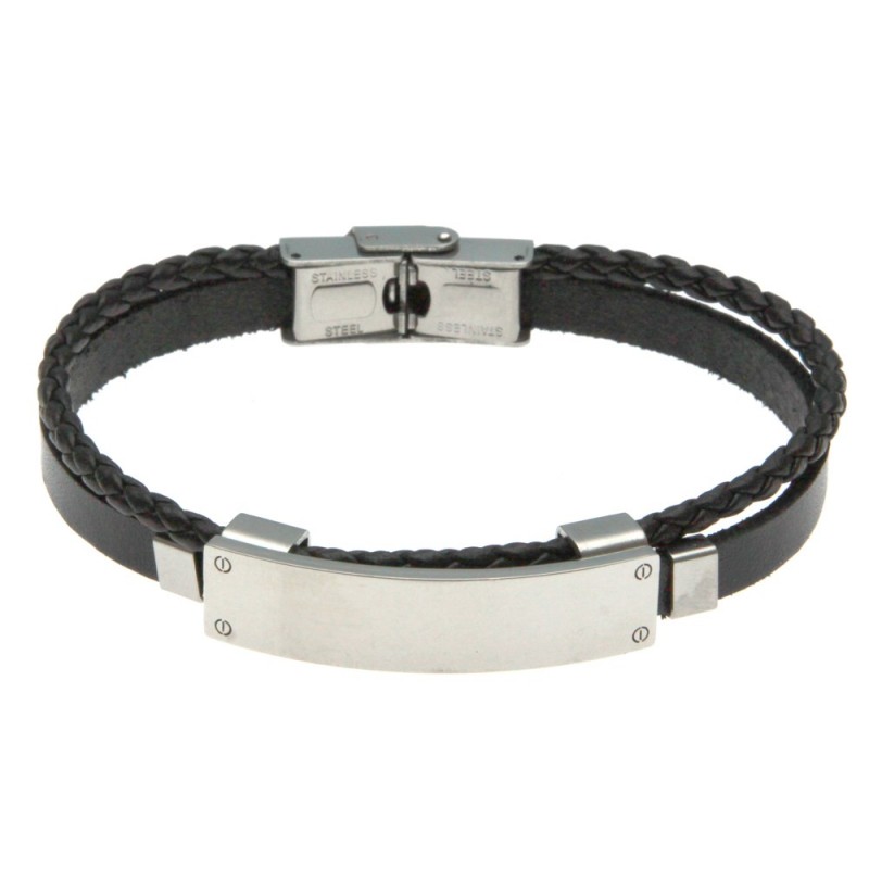 bracciale uomo in pelle con piastra per incisioni