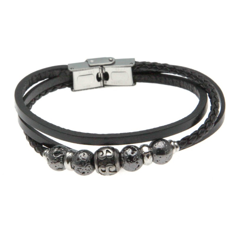 bracciale uomo in pelle e sfere in acciaio