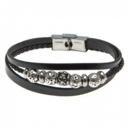 bracciale uomo in pelle e sfere in acciaio