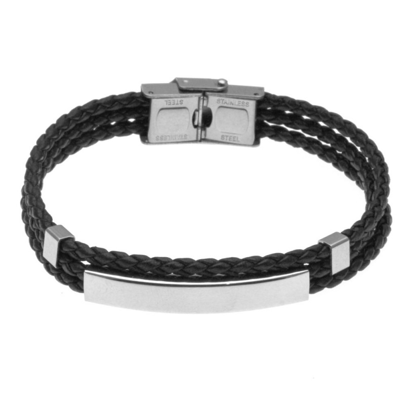 bracciale uomo in pelle con piastra per incisioni