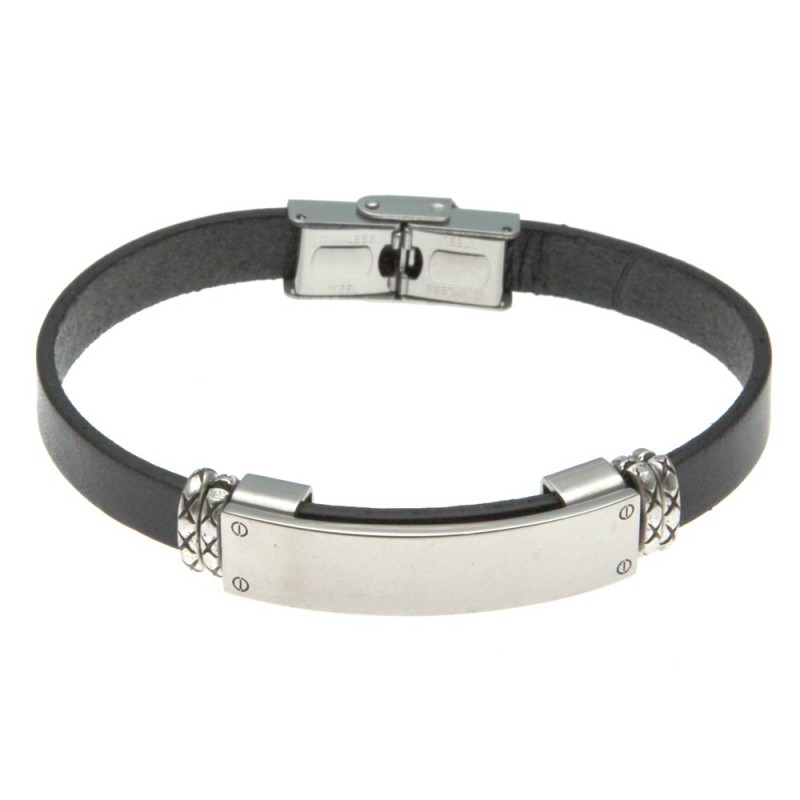 bracciale uomo in pelle con piastra per incisioni