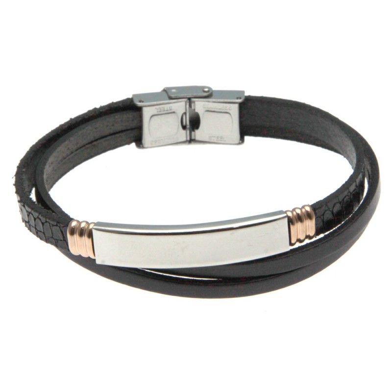 bracciale uomo in pelle con piastra per incisioni