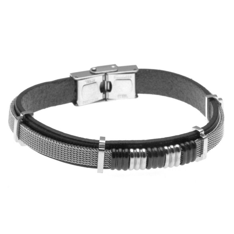 bracciale uomo pelle nera e maglia milano