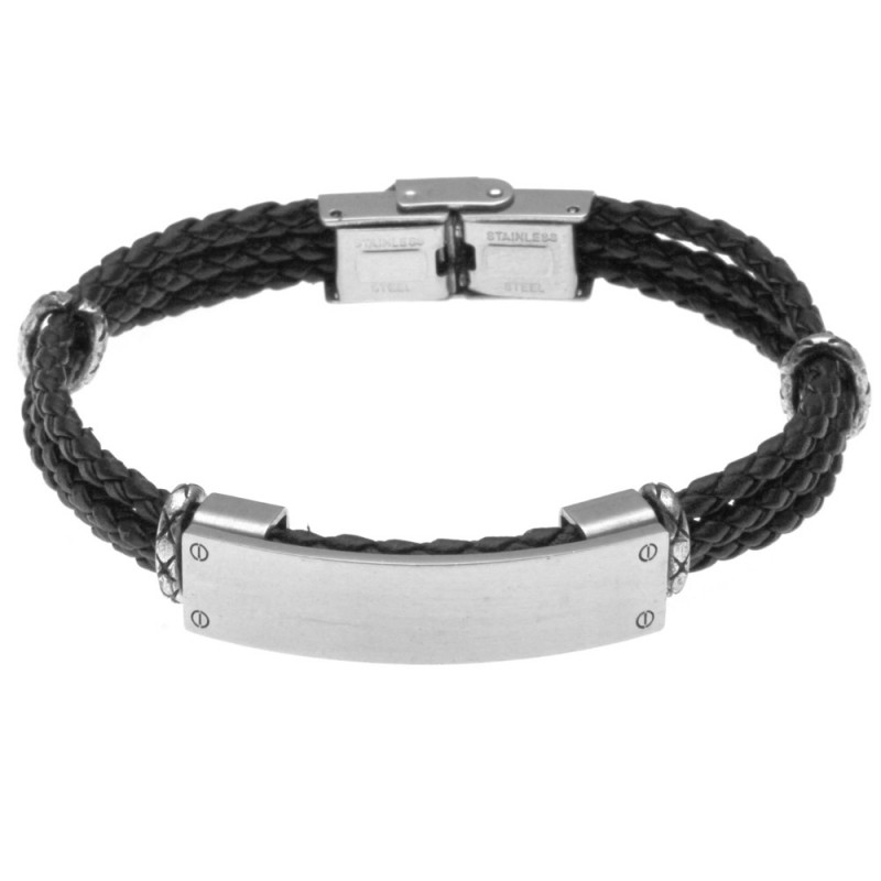bracciale uomo in pelle con piastra per incisioni