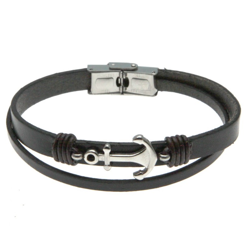 bracciale uomo con ancora in pelle