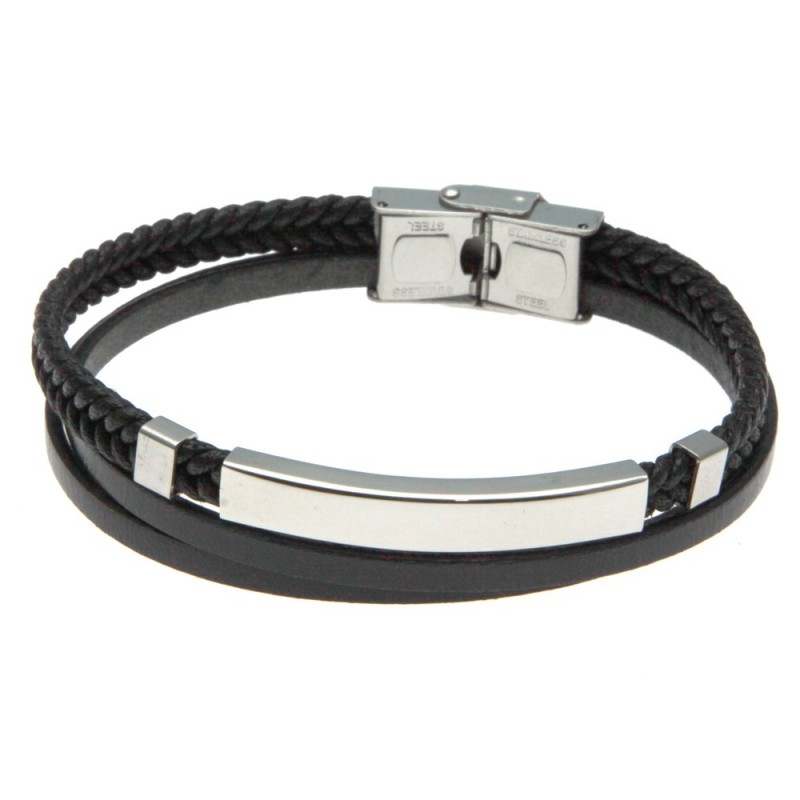 bracciale uomo in pelle con piastra per incisioni