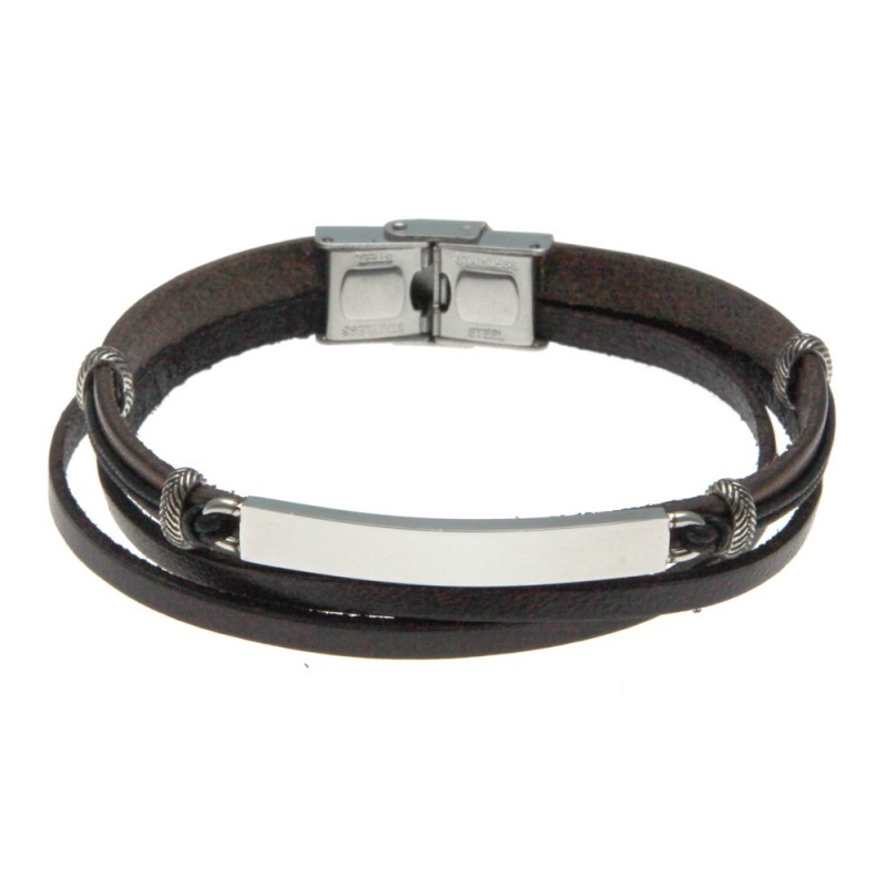 bracciale uomo in pelle con piastra per incisioni