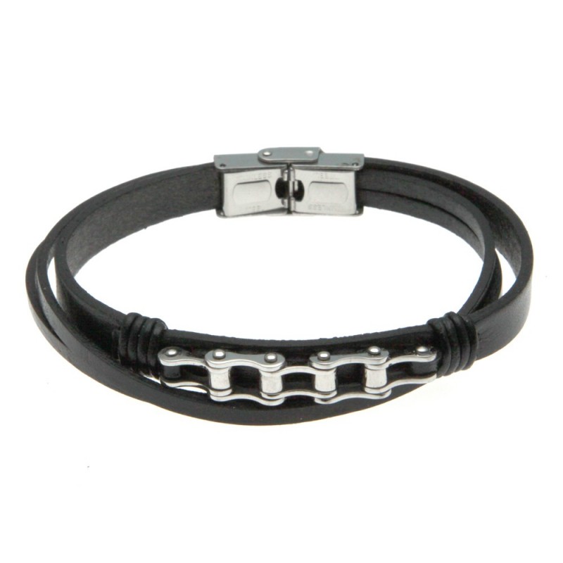 bracciale uomo con catena moto e bici in pelle