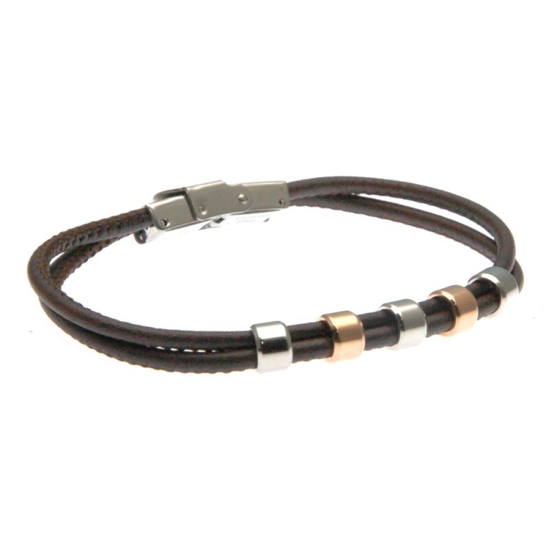 bracciale uomo in pelle elementi in acciaio