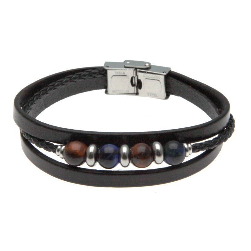 bracciale uomo in pelle e pietre dure