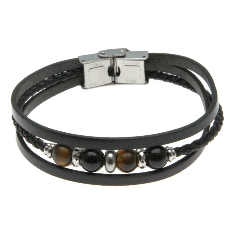 bracciale uomo in pelle e pietre dure