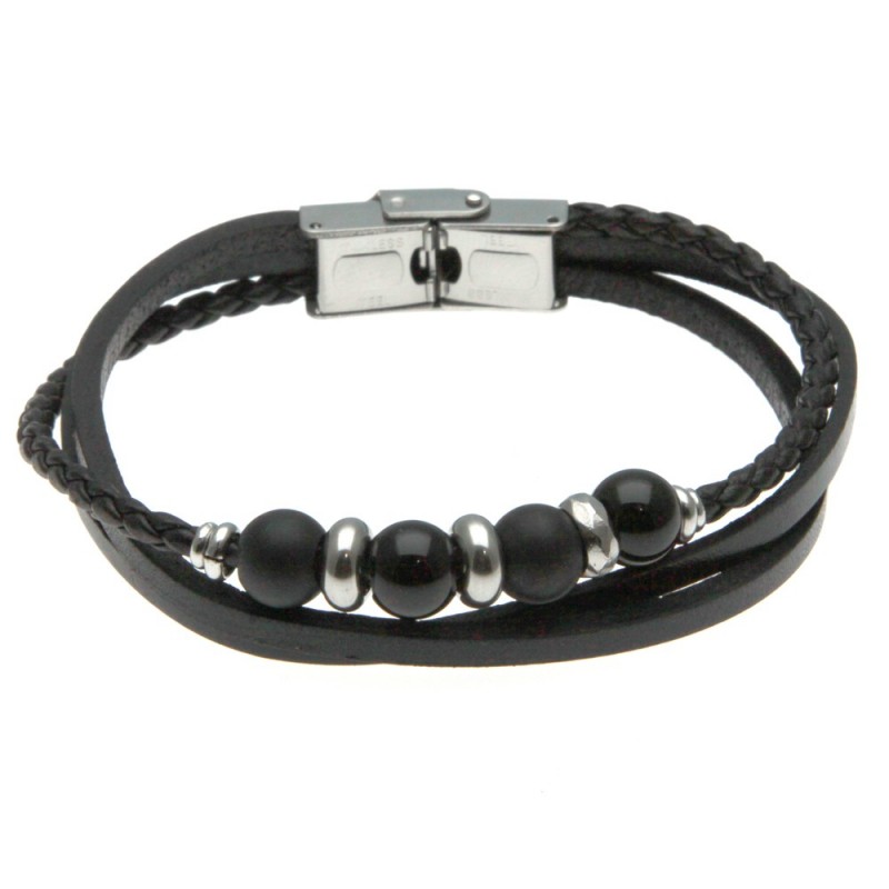 bracciale uomo in pelle e pietre dure