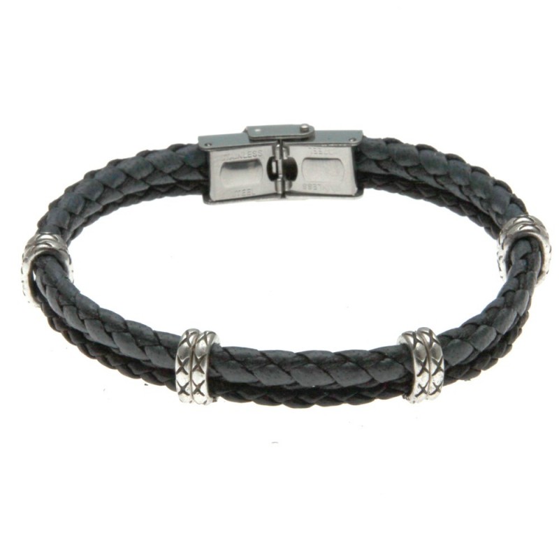 bracciale uomo in pelle con elementi in acciaio