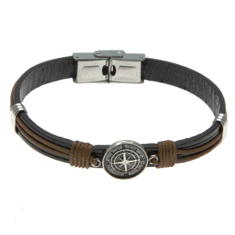 bracciale uomo con rosa dei venti in pelle