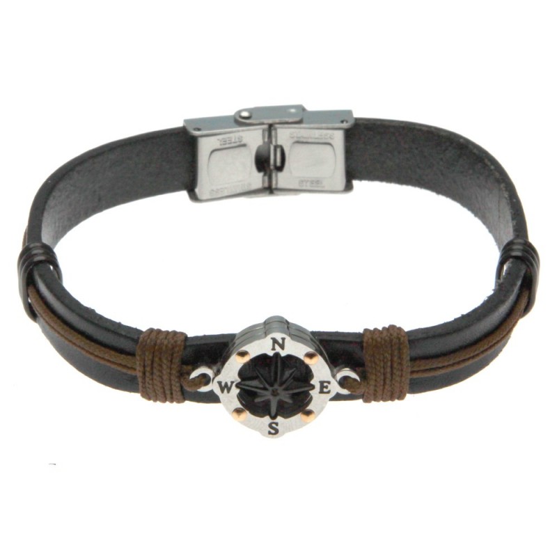 bracciale uomo con rosa dei venti in pelle