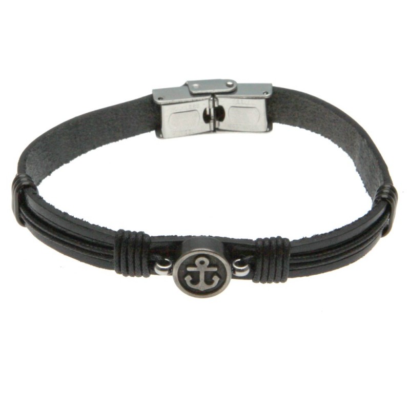 bracciale uomo con ancora in pelle