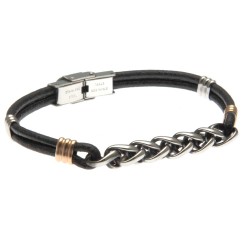 bracciale uomo pelle e catena in acciaio