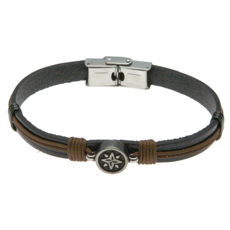 bracciale uomo con rosa ei venti in pelle