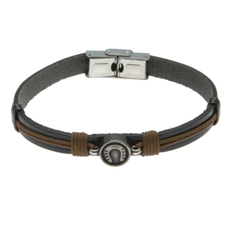 bracciale uomo con ferro di cavallo in pelle