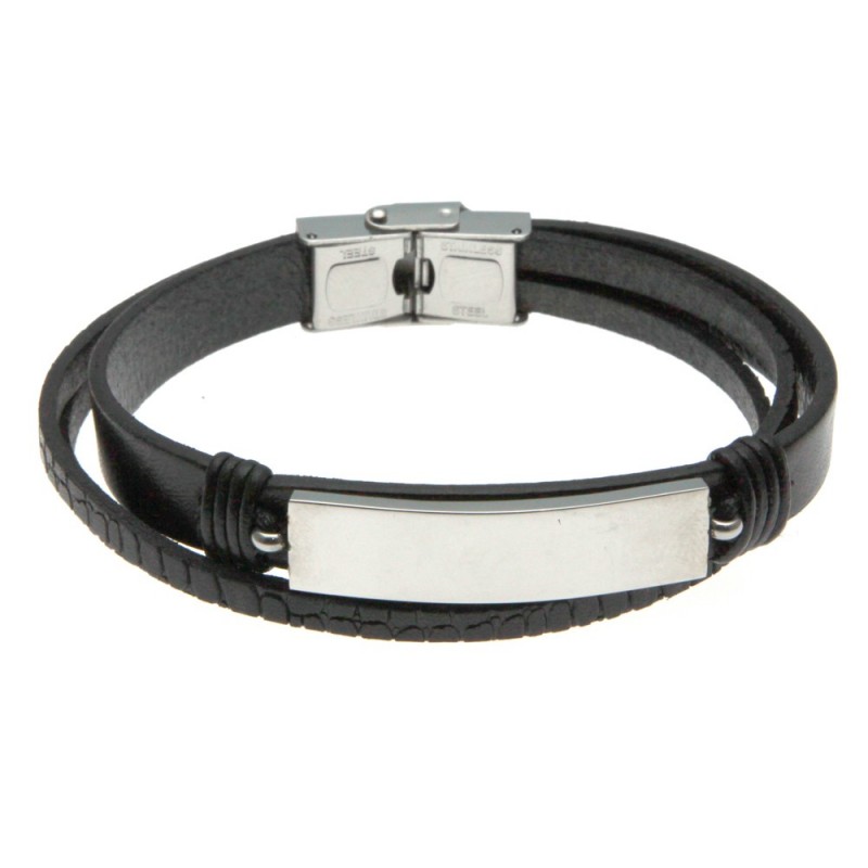 bracciale uomo in pelle con piastra per incisioni