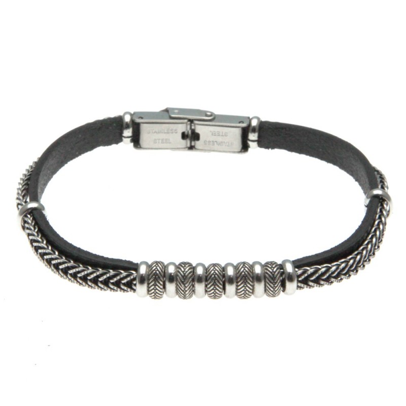 bracciale uomo in pelle e acciaio