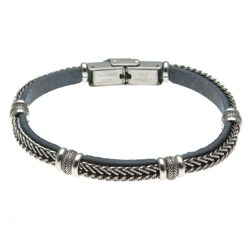 bracciale uomo in pelle e acciaio