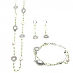 Parure donna in bronzo con perle e pietre sfaccettate