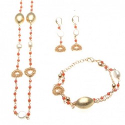 Parure donna in bronzo con perle e pietre sfaccettate