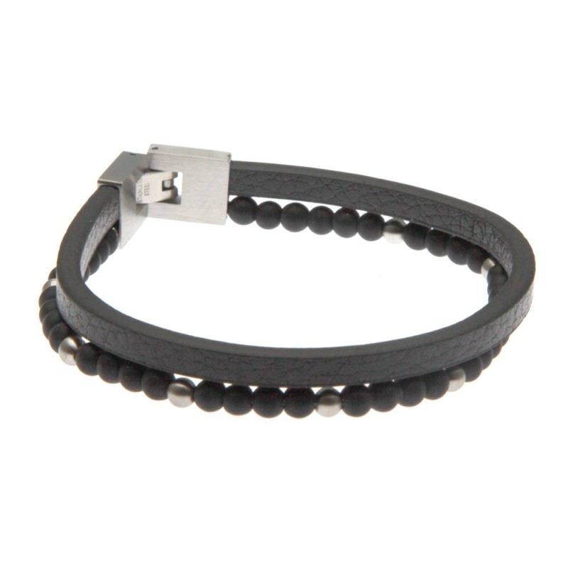 bracciale uomo pelle e pietre dure