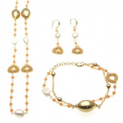 Parure donna in bronzo con perle e pietre sfaccettate