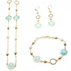 Parure donna in bronzo con perle e cristalli
