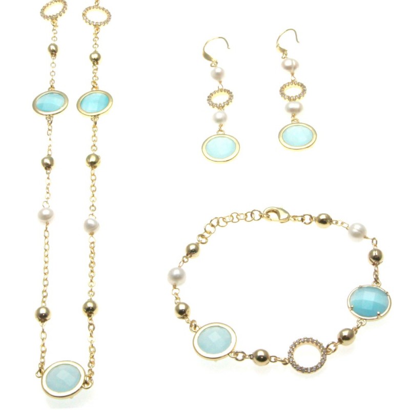 Parure donna in bronzo con perle e cristalli
