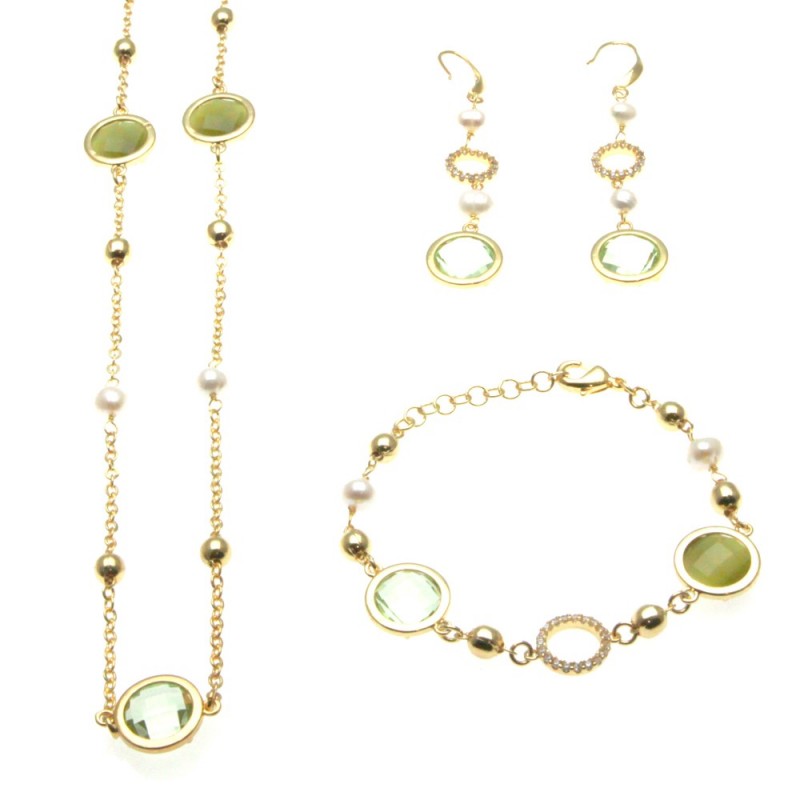 Parure donna in bronzo con perle e cristalli