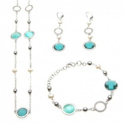 Parure donna in bronzo con perle e cristalli