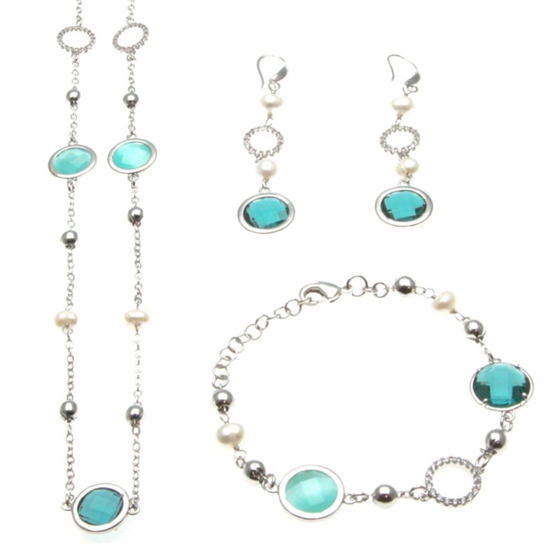 Parure donna in bronzo con perle e cristalli