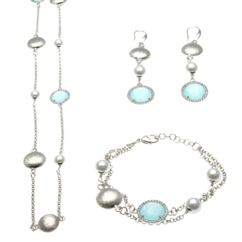 Parure donna in bronzo con perle e cristalli