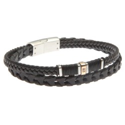 bracciale uomo in pelle elementi in acciaio e zircone