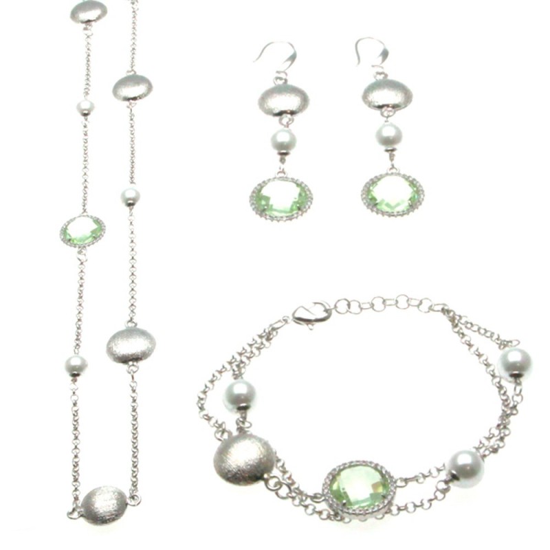 Parure donna in bronzo con perle e cristalli