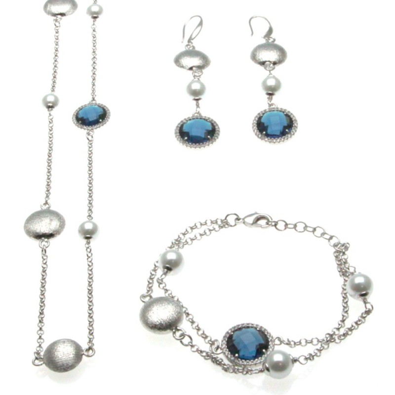 Parure donna in bronzo con perle e cristalli