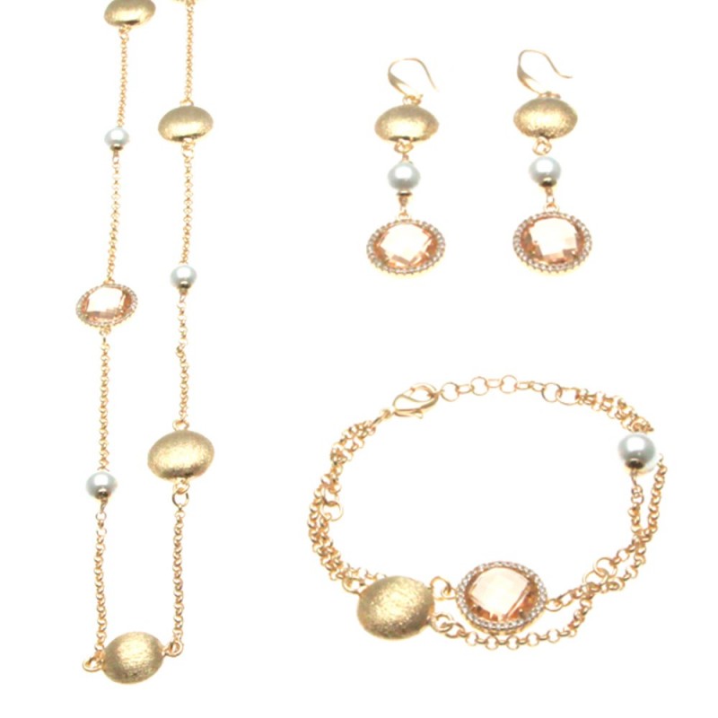 Parure donna in bronzo con perle e cristalli