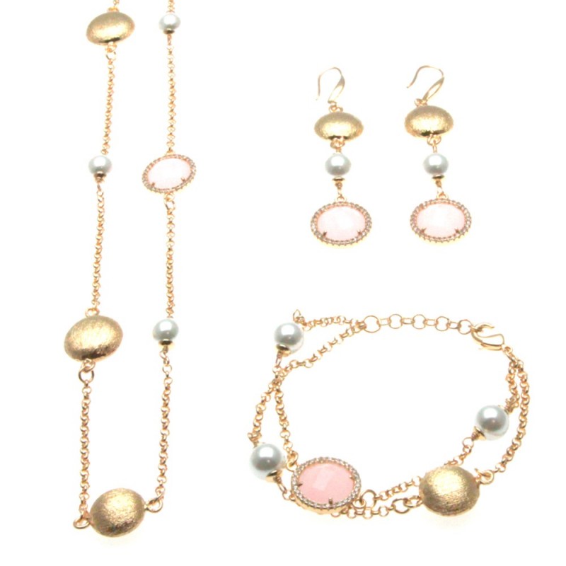Parure donna in bronzo con perle e cristalli