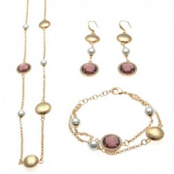 Parure donna in bronzo con perle e cristalli