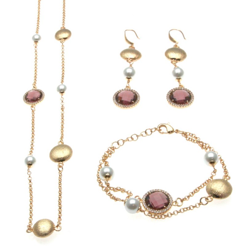 Parure donna in bronzo con perle e cristalli