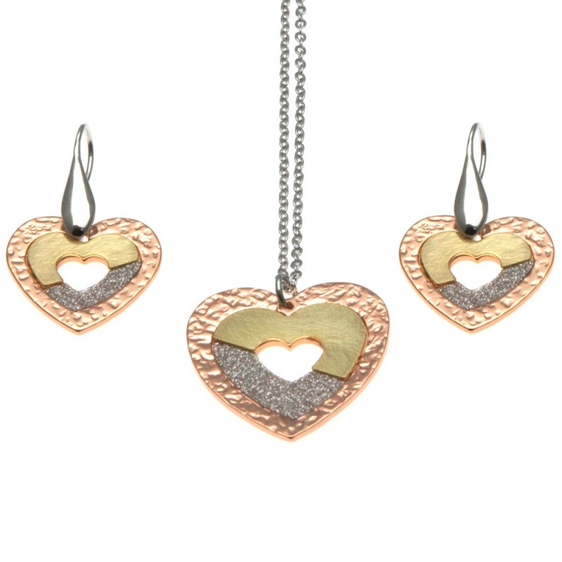 Parure donna orecchini e ciondolo a cuore in bronzo